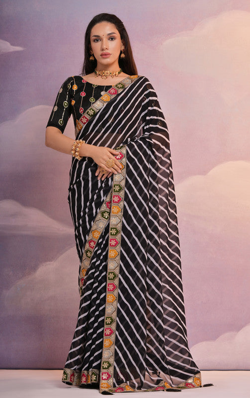 Jyoti Fashion Women's Black Coding Sequence Georgette Saree with Blouse | Swadesiicart