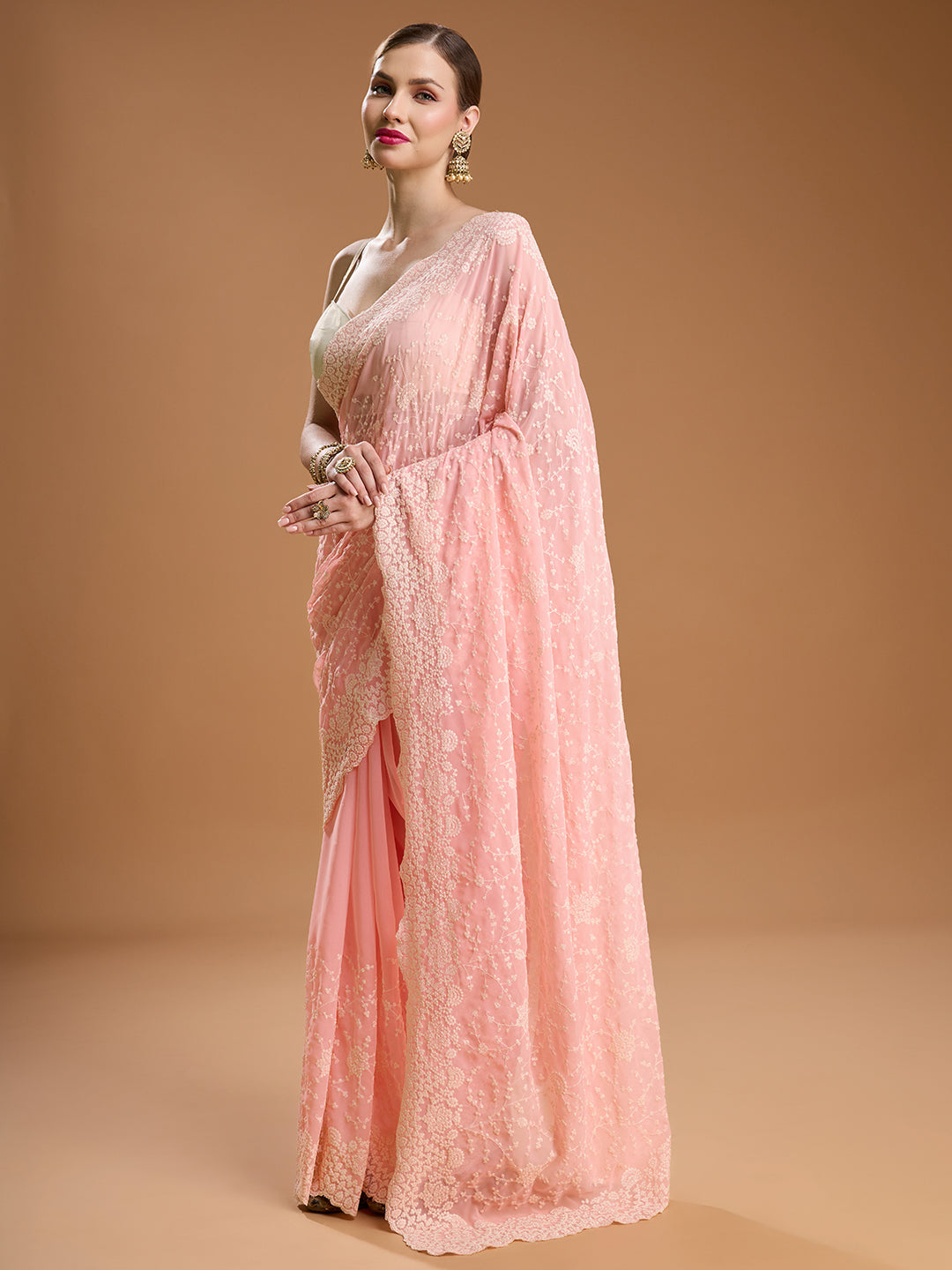 Jyoti Fashion Women's Baby Silk Georgette Embroidered Designer Saree with Blouse | Swadesiicart