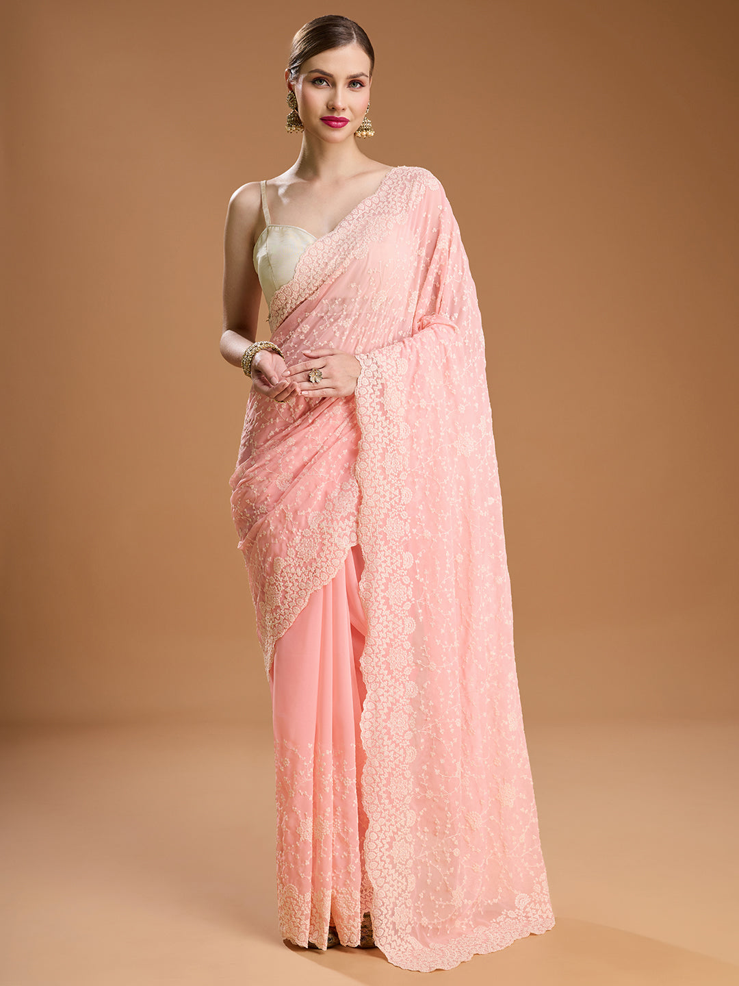Jyoti Fashion Women's Baby Silk Georgette Embroidered Designer Saree with Blouse | Swadesiicart