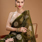 Jyoti Fashion Women's Dark Green Jimmy Choo Sequins Embroidered Designer Saree with Blouse | Swadesiicart