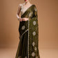 Jyoti Fashion Women's Dark Green Jimmy Choo Sequins Embroidered Designer Saree with Blouse | Swadesiicart