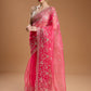 Jyoti Fashion Women's Pink Net Sequins Embroidered Designer Saree with Blouse | Swadesiicart