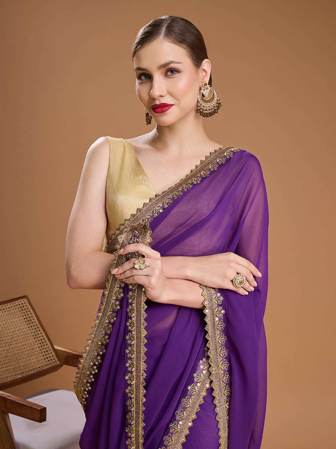 Jyoti Fashion Women's Purple Georgette Sequins Embroidered Designer Saree with Blouse | Swadesiicart