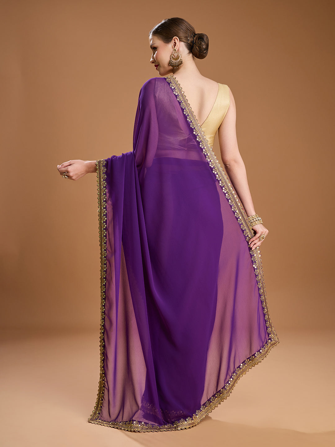 Jyoti Fashion Women's Purple Georgette Sequins Embroidered Designer Saree with Blouse | Swadesiicart