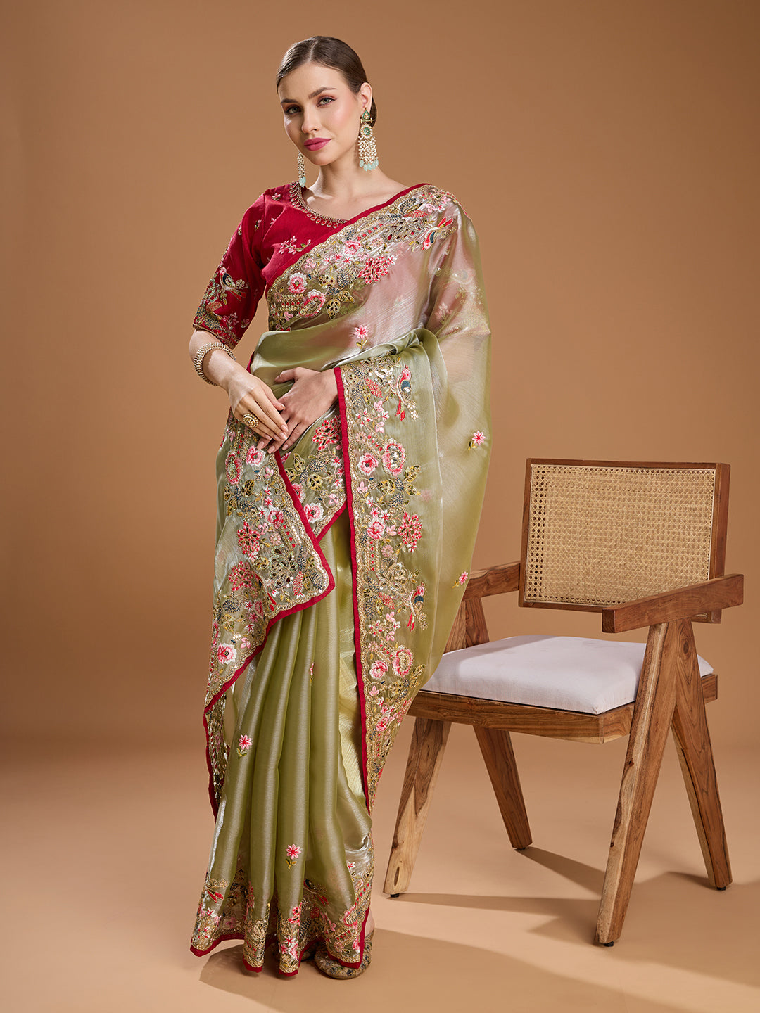 Jyoti Fashion Women's Sea Green Jimmy Choo Sequins Coding Embroidered Designer Saree with Blouse | Swadesiicart