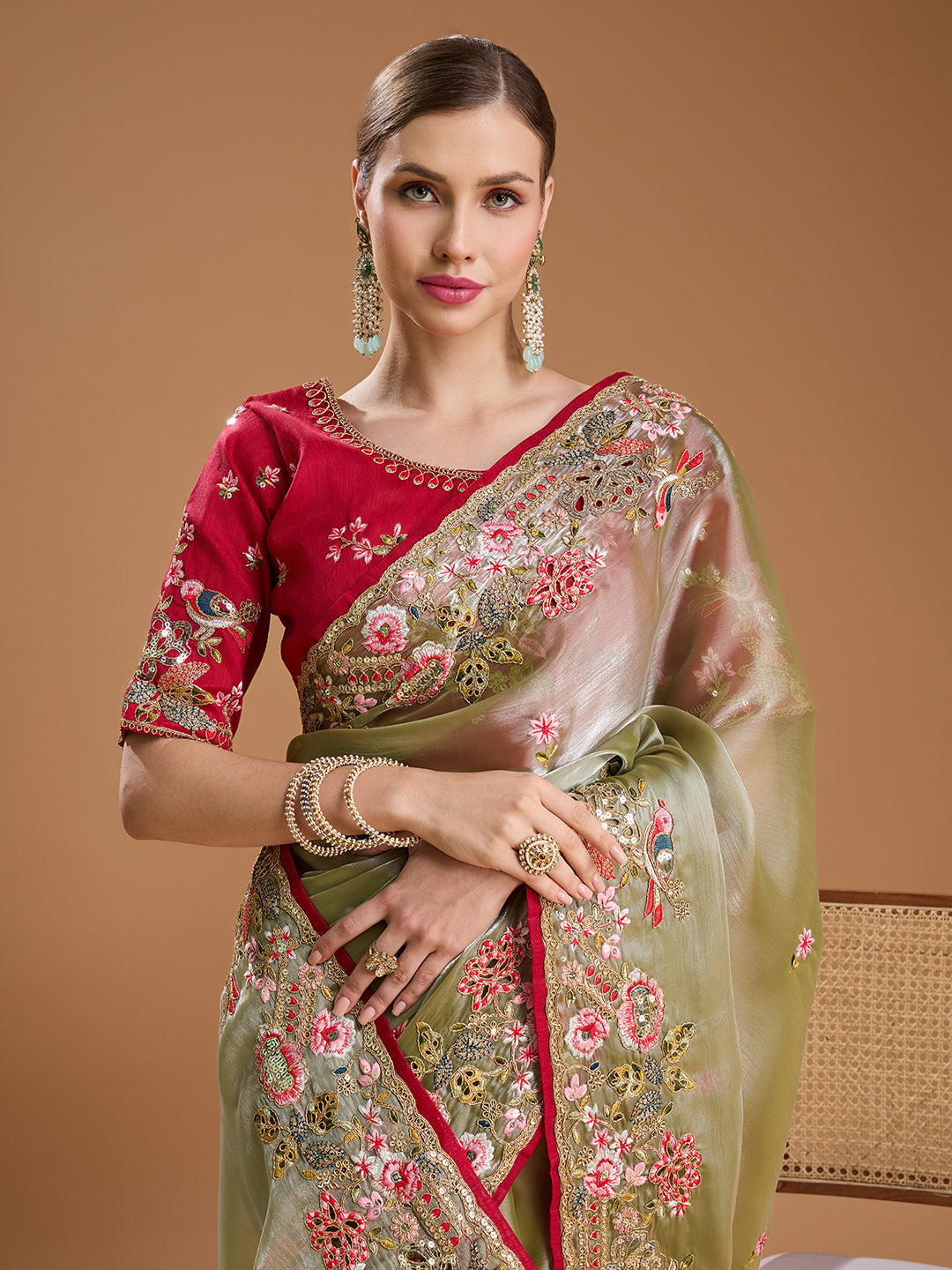 Jyoti Fashion Women's Sea Green Jimmy Choo Sequins Coding Embroidered Designer Saree with Blouse | Swadesiicart