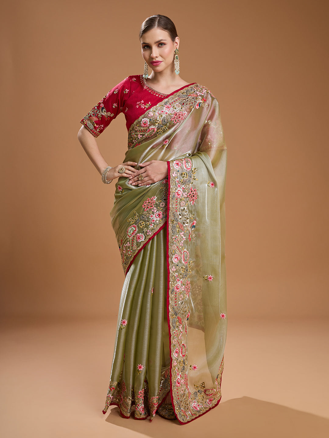 Jyoti Fashion Women's Sea Green Jimmy Choo Sequins Coding Embroidered Designer Saree with Blouse | Swadesiicart