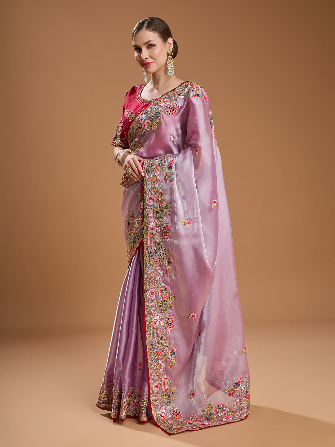 Jyoti Fashion Women's Purple Jimmy Choo Sequins Coding Embroidered Designer Saree with Blouse | Swadesiicart