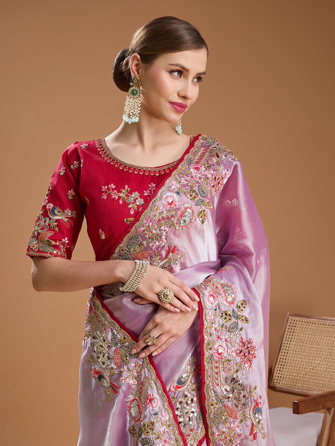 Jyoti Fashion Women's Purple Jimmy Choo Sequins Coding Embroidered Designer Saree with Blouse | Swadesiicart