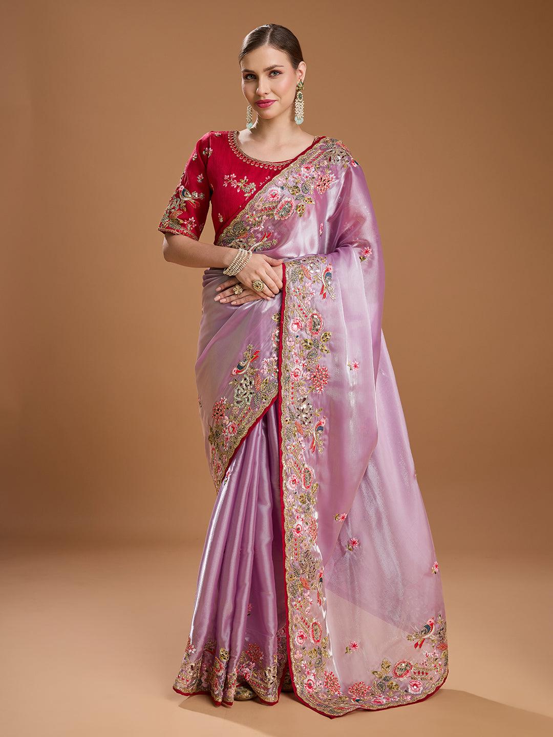 Jyoti Fashion Women's Purple Jimmy Choo Sequins Coding Embroidered Designer Saree with Blouse | Swadesiicart