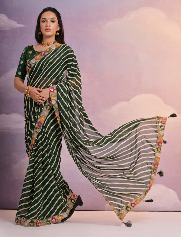 Jyoti Fashion Women's Green Coding Sequence Georgette Saree with Blouse | Swadesiicart