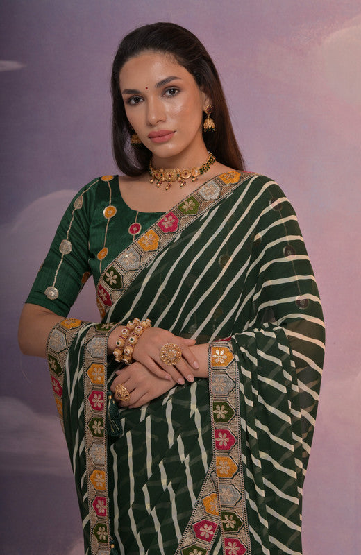 Jyoti Fashion Women's Green Coding Sequence Georgette Saree with Blouse | Swadesiicart