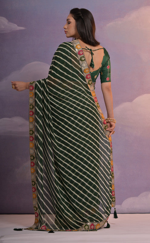 Jyoti Fashion Women's Green Coding Sequence Georgette Saree with Blouse | Swadesiicart