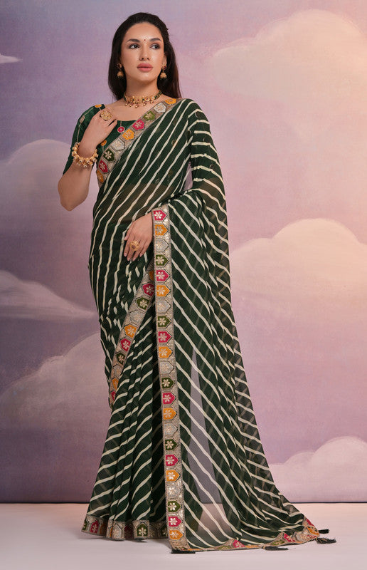 Jyoti Fashion Women's Green Coding Sequence Georgette Saree with Blouse | Swadesiicart