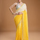 Jyoti Fashion Women's Yellow Georgette Embroidered Mirror Designer Saree with Blouse | Swadesiicart