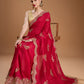 Jyoti Fashion Women's Maroon Chiffon Satin Sequins Embroidered Designer Saree with Blouse | Swadesiicart