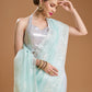 Jyoti Fashion Women's Sky Blue Net Sequins Embroidered Designer Saree with Blouse | Swadesiicart