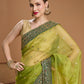 Jyoti Fashion Women's Green Organza Sequins Embroidered Designer Saree with Blouse | Swadesiicart