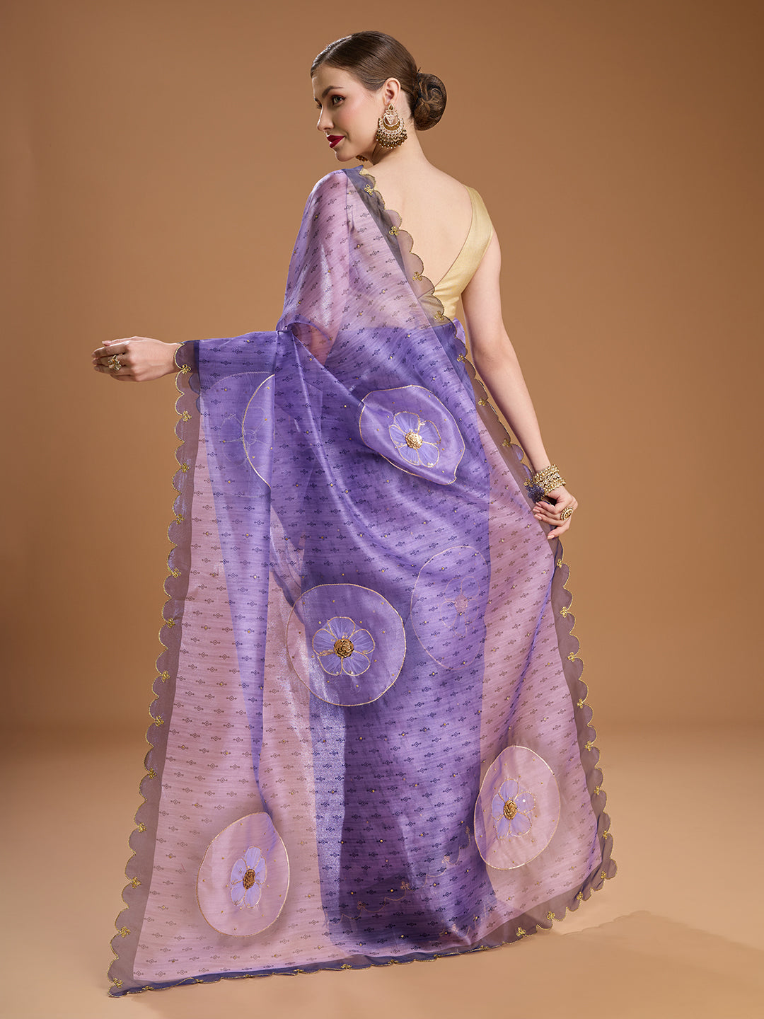 Jyoti Fashion Women's Purple Organza Sequins Embroidered Designer Saree with Blouse | Swadesiicart