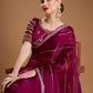 Jyoti Fashion Women's Wine Jimmy Choo Sequins Embroidered Designer Saree with Blouse | Swadesiicart