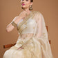 Jyoti Fashion Women's Cream Net Sequins Embroidered Designer Saree with Blouse | Swadesiicart