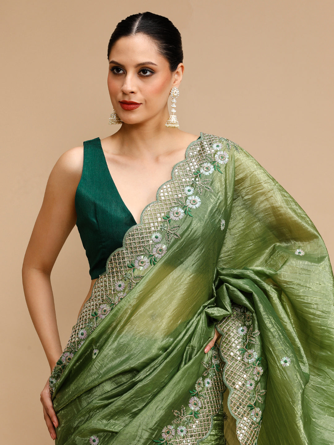 Jyoti Fashion Women's Mehendi Art Silk Sequins Embroidered Designer Saree with Blouse | Swadesiicart