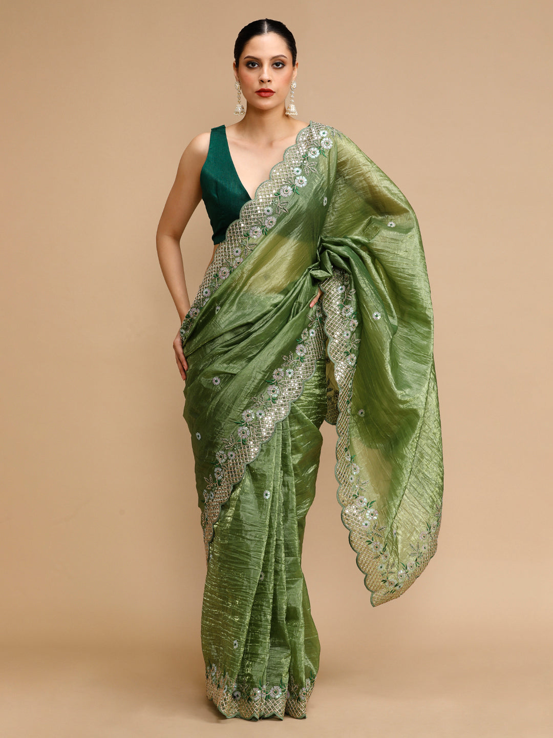 Jyoti Fashion Women's Mehendi Art Silk Sequins Embroidered Designer Saree with Blouse | Swadesiicart