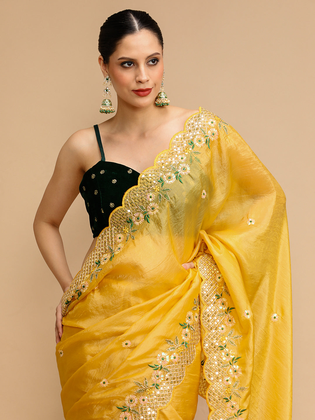 Jyoti Fashion Women's Yellow Art Silk Sequins Embroidered Designer Saree with Blouse | Swadesiicart