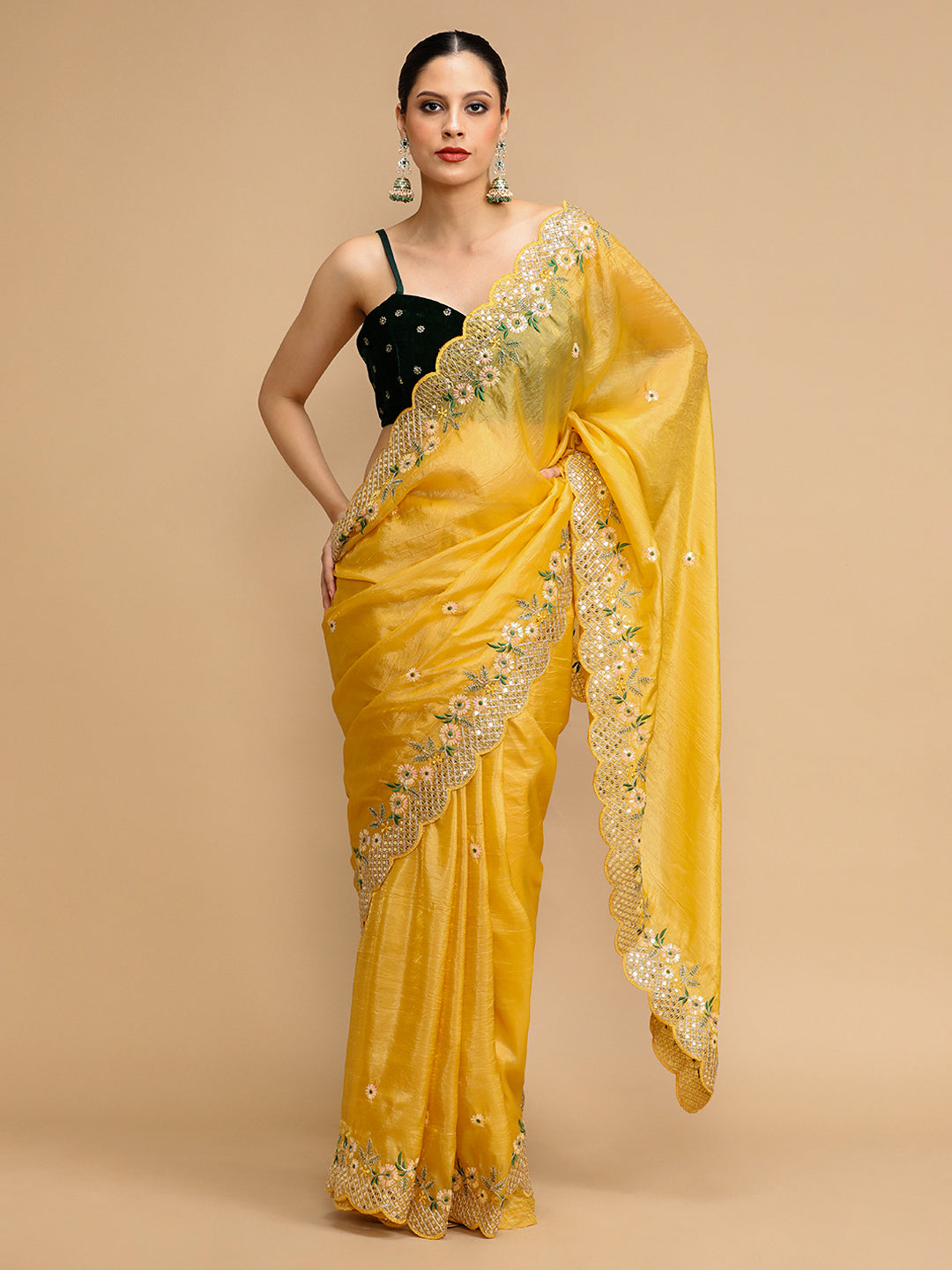 Jyoti Fashion Women's Yellow Art Silk Sequins Embroidered Designer Saree with Blouse | Swadesiicart