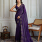 Jyoti Fashion Women's Purple Fandy Satin Handwork Designer Saree with Blouse | Swadesiicart