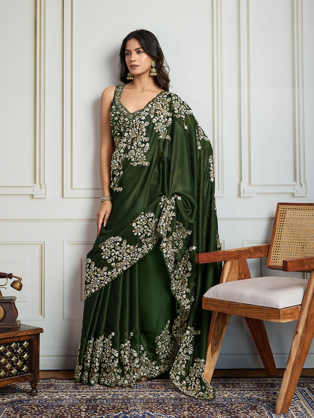 Jyoti Fashion Women's Green Rangoli Silk Embroidered Designer Saree with Blouse | Swadesiicart