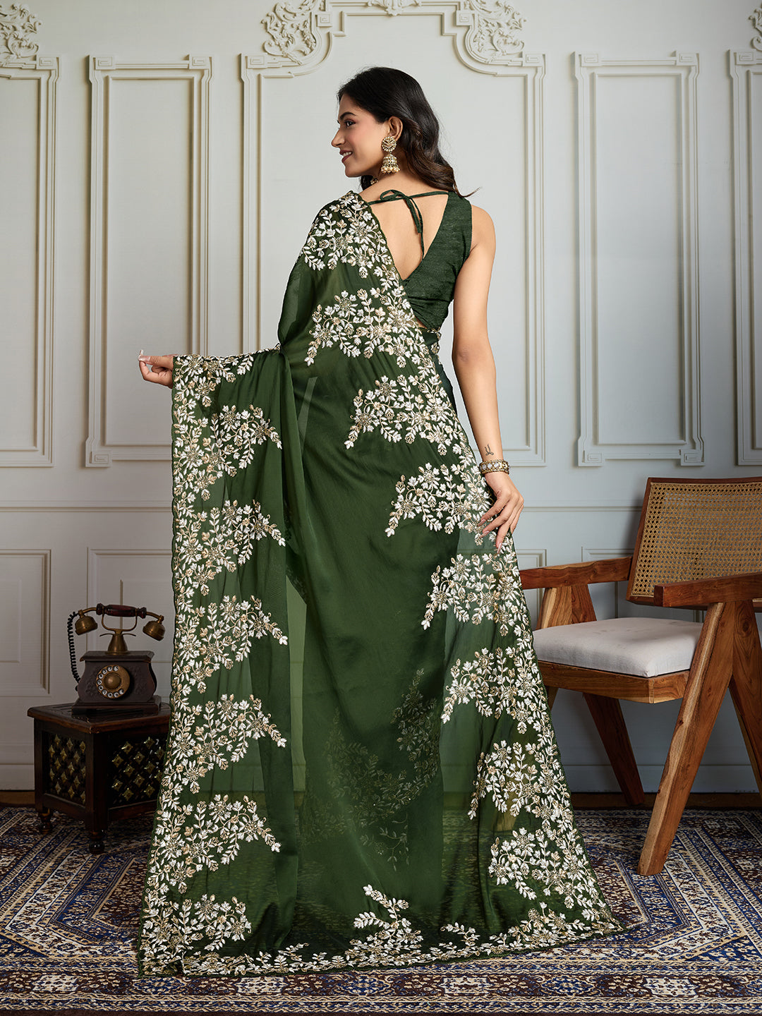 Jyoti Fashion Women's Green Rangoli Silk Embroidered Designer Saree with Blouse | Swadesiicart