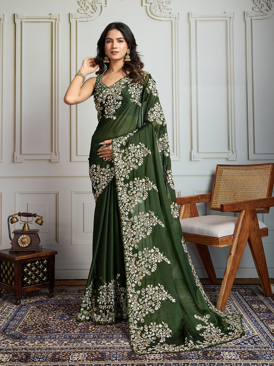 Jyoti Fashion Women's Green Rangoli Silk Embroidered Designer Saree with Blouse | Swadesiicart