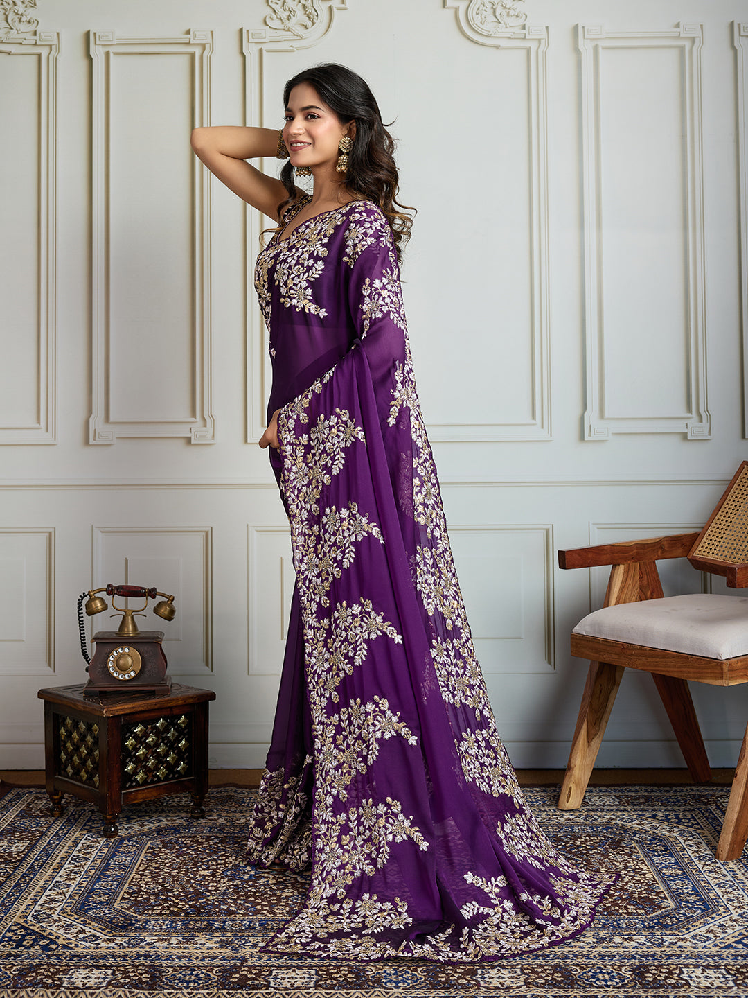 Jyoti Fashion Women's Purple Rangoli Silk Embroidered Designer Saree with Blouse | Swadesiicart