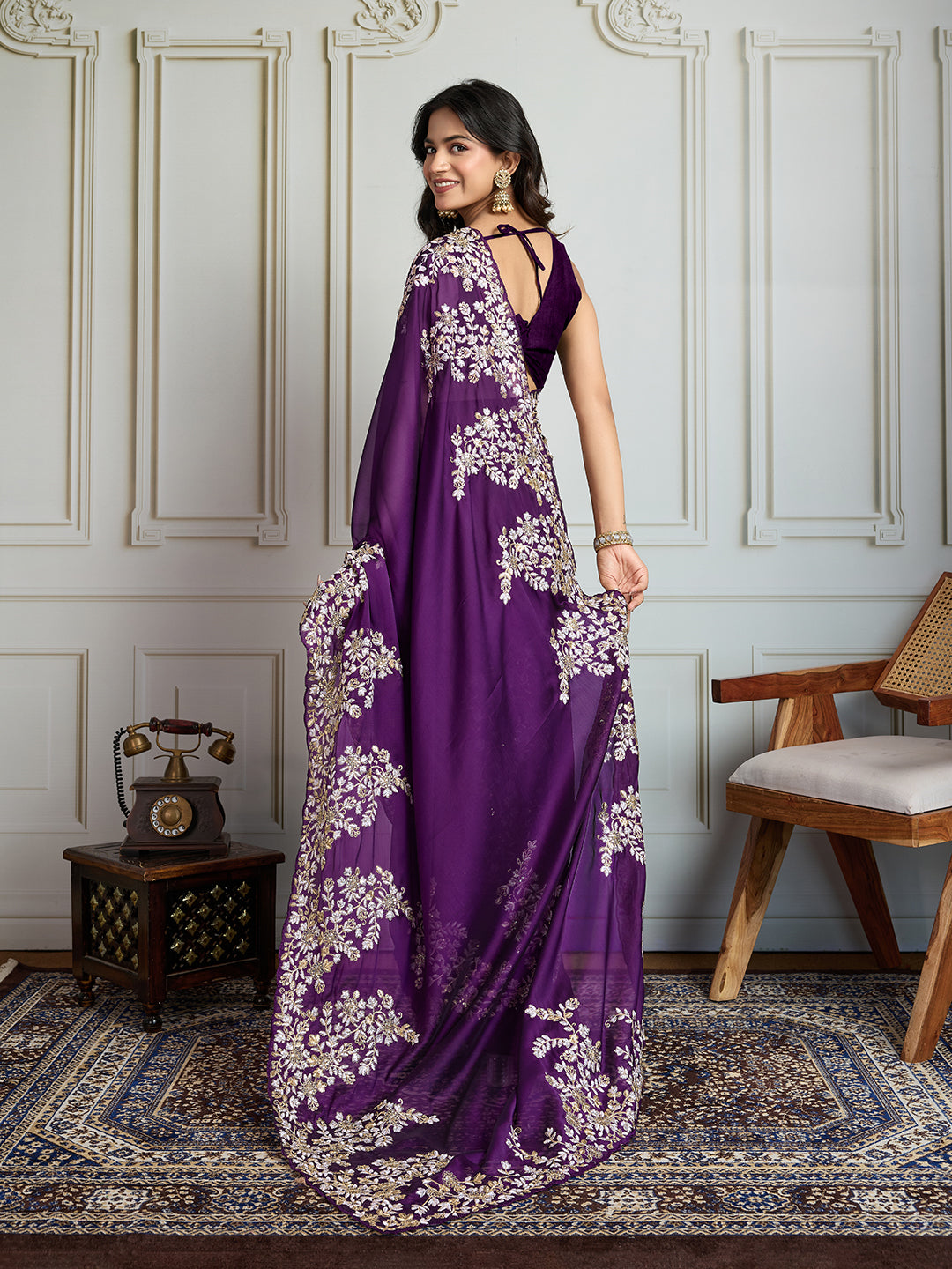 Jyoti Fashion Women's Purple Rangoli Silk Embroidered Designer Saree with Blouse | Swadesiicart