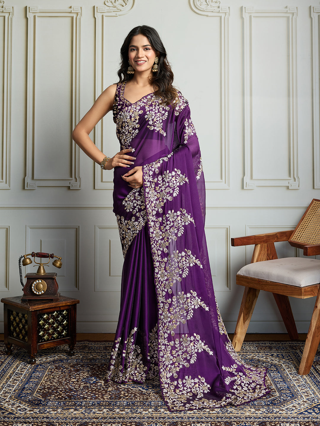 Jyoti Fashion Women's Purple Rangoli Silk Embroidered Designer Saree with Blouse | Swadesiicart