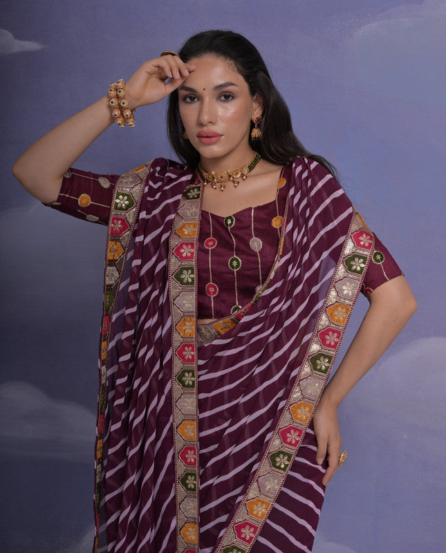 Jyoti Fashion Women's Wine Coding Sequence Georgette Saree with Blouse | Swadesiicart