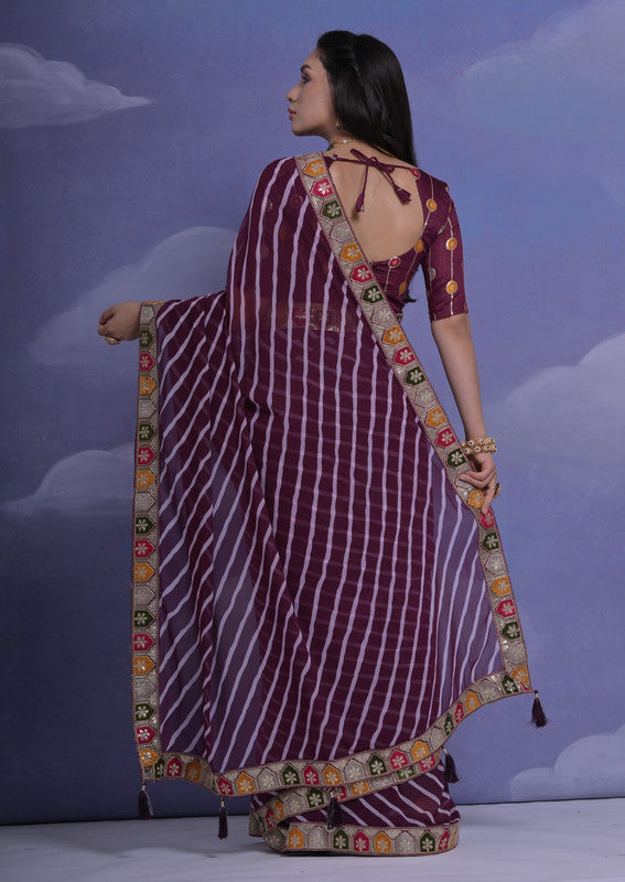 Jyoti Fashion Women's Wine Coding Sequence Georgette Saree with Blouse | Swadesiicart