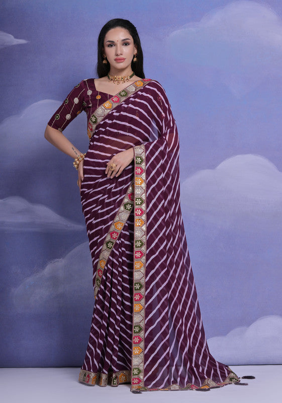 Jyoti Fashion Women's Wine Coding Sequence Georgette Saree with Blouse | Swadesiicart