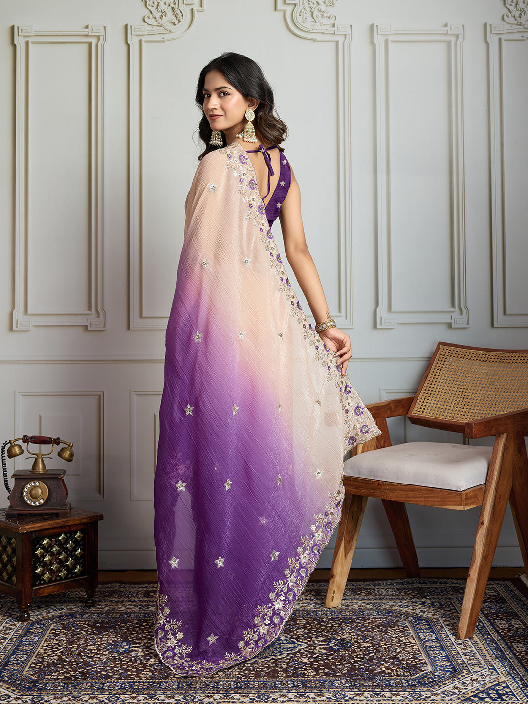 Jyoti Fashion Women's Purple Soft Crush Embroidered Designer Saree with Blouse | Swadesiicart