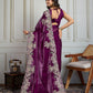 Jyoti Fashion Women's Wine Jimmy Choo Silk Embroidered Designer Saree with Blouse | Swadesiicart