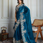 Jyoti Fashion Women's Teal Jimmy Choo Silk Embroidered Designer Saree with Blouse | Swadesiicart