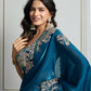 Jyoti Fashion Women's Teal Jimmy Choo Silk Embroidered Designer Saree with Blouse | Swadesiicart
