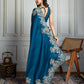 Jyoti Fashion Women's Teal Jimmy Choo Silk Embroidered Designer Saree with Blouse | Swadesiicart
