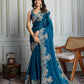 Jyoti Fashion Women's Teal Jimmy Choo Silk Embroidered Designer Saree with Blouse | Swadesiicart