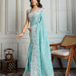 Jyoti Fashion Women's Sky Blue Semi Georgette Embroidered Designer Saree with Blouse | Swadesiicart