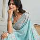 Jyoti Fashion Women's Sky Blue Semi Georgette Embroidered Designer Saree with Blouse | Swadesiicart