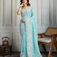 Jyoti Fashion Women's Sky Blue Semi Georgette Embroidered Designer Saree with Blouse | Swadesiicart