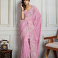 Jyoti Fashion Women's Pink Semi Georgette Embroidered Designer Saree with Blouse | Swadesiicart