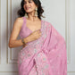 Jyoti Fashion Women's Pink Semi Georgette Embroidered Designer Saree with Blouse | Swadesiicart